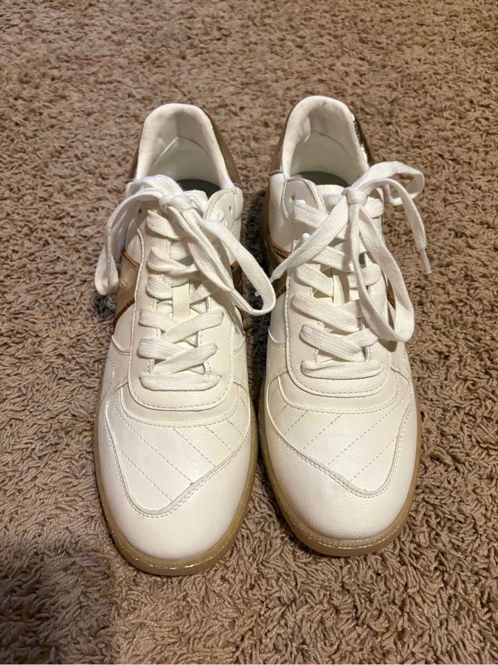 MIA White Leather Sneakers with Gold Heel Accent